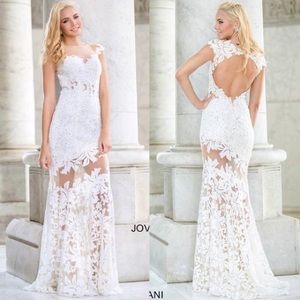 Jovani White Lace Sequin Gown